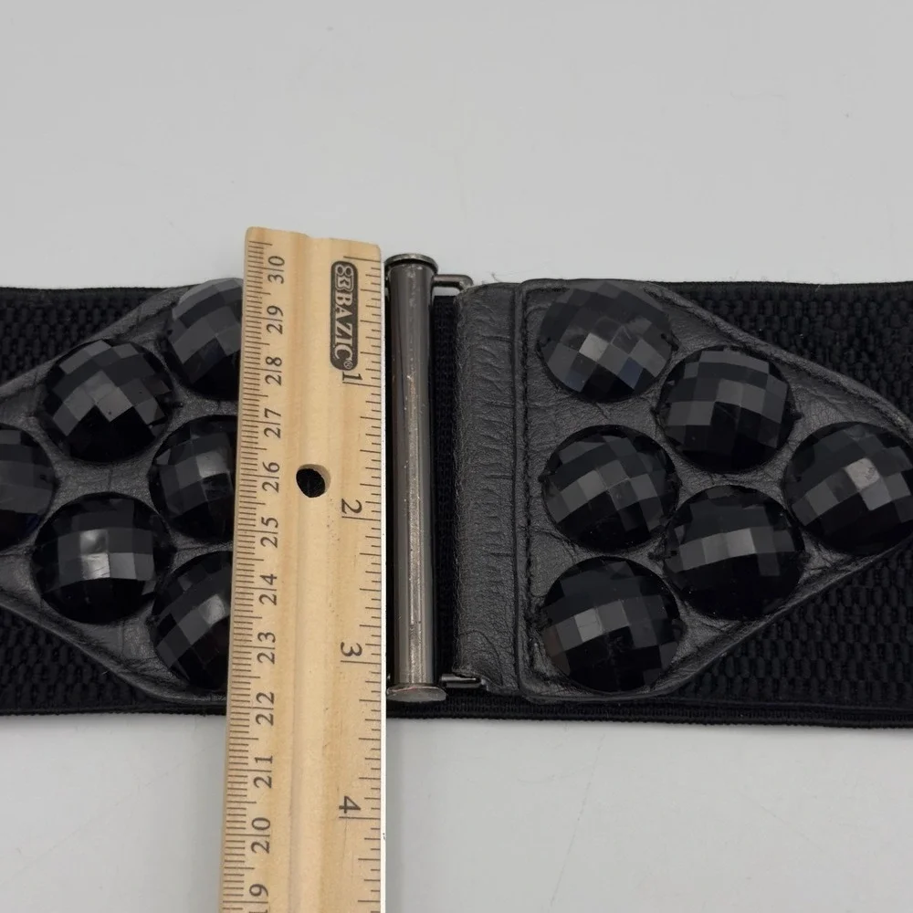 Aldo Black Wide Elastic Cinch Belt Faceted Studded Waist Belt Size P/S Goth Y2